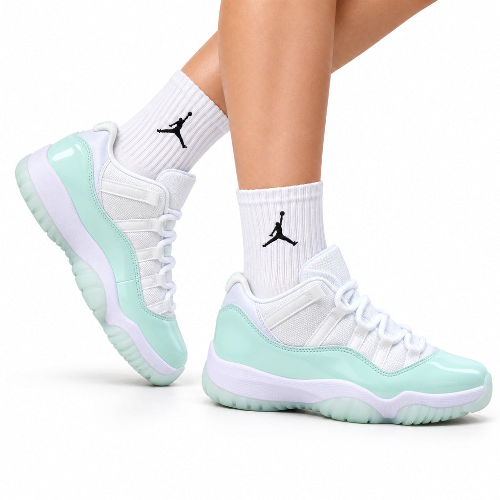 Air Jordan 11 Retro White and Mint Unisex Sneakers Style 09
