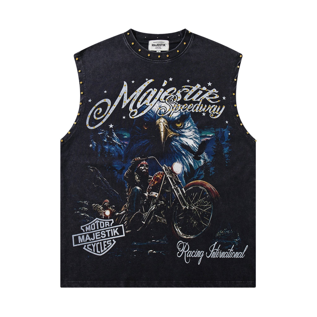 MAJESTIK Speedway Eagle Motorcycle Sleeveless T-Shirt