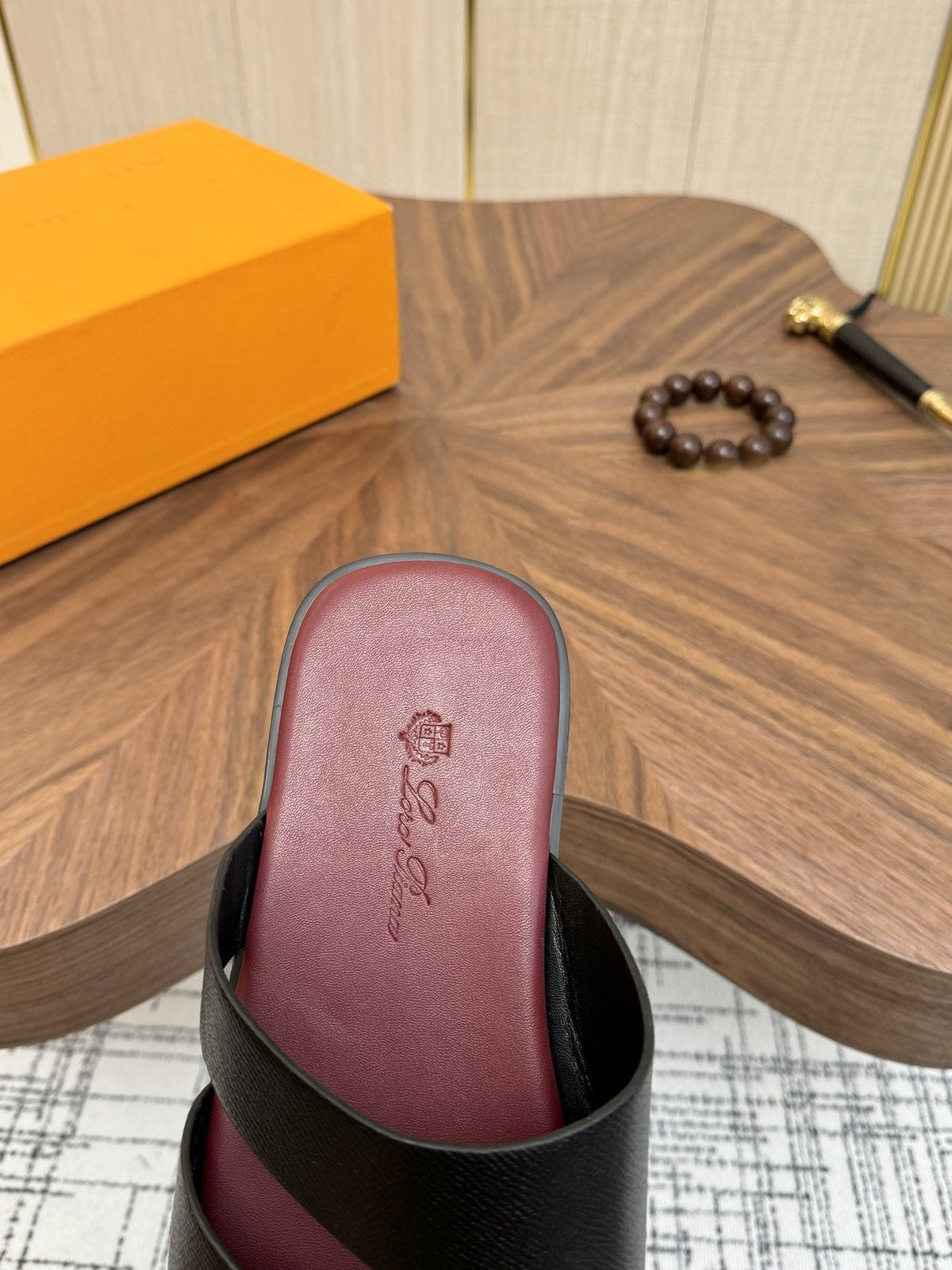 Loro Piana Black and Burgundy Slide Sandals